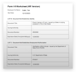Onboarding635 - Completed I-9 Worksheet Document Title Display